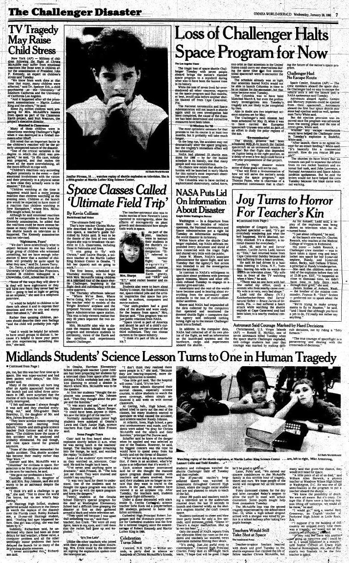 World-Herald inside page on Jan. 29, 1986